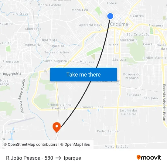 R.João Pessoa - 580 to Iparque map