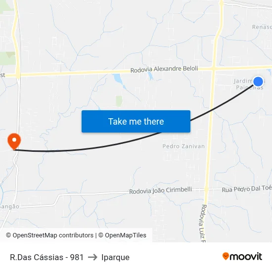 R.Das Cássias - 981 to Iparque map