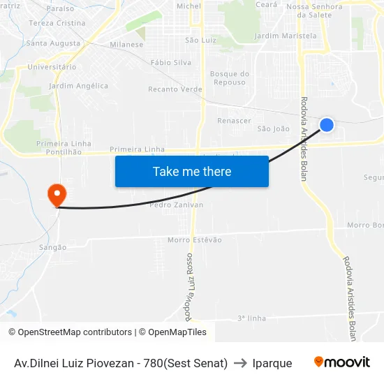 Av.Dilnei Luiz Piovezan - 780(Sest Senat) to Iparque map