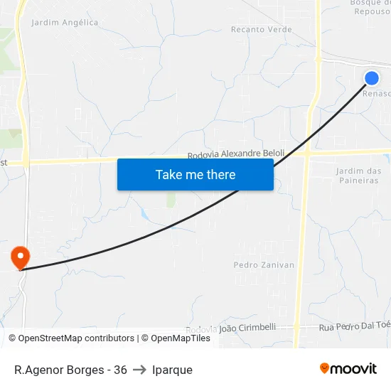 R.Agenor Borges - 36 to Iparque map