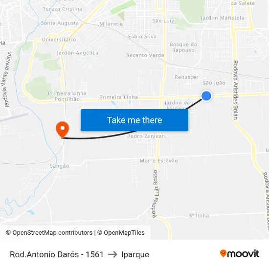 Rod.Antonio Darós - 1561 to Iparque map