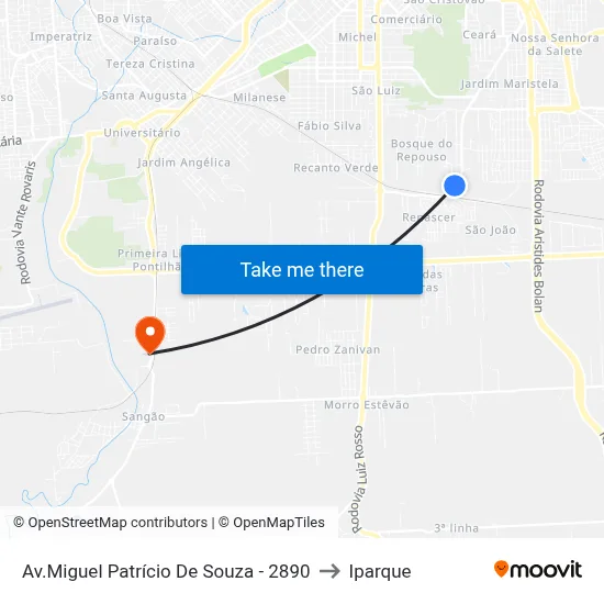 Av.Miguel Patrício De Souza - 2890 to Iparque map