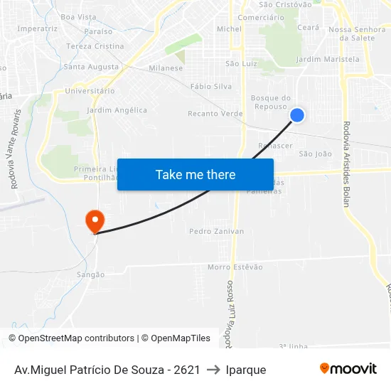 Av.Miguel Patrício De Souza - 2621 to Iparque map