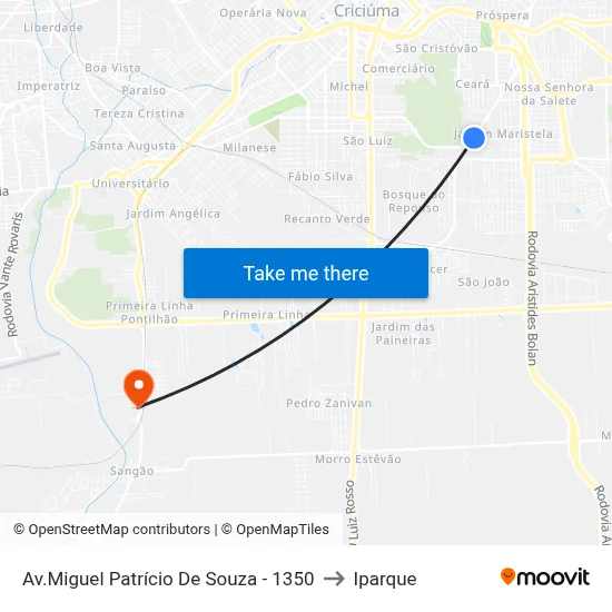 Av.Miguel Patrício De Souza - 1350 to Iparque map