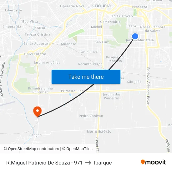 R.Miguel Patrício De Souza - 971 to Iparque map