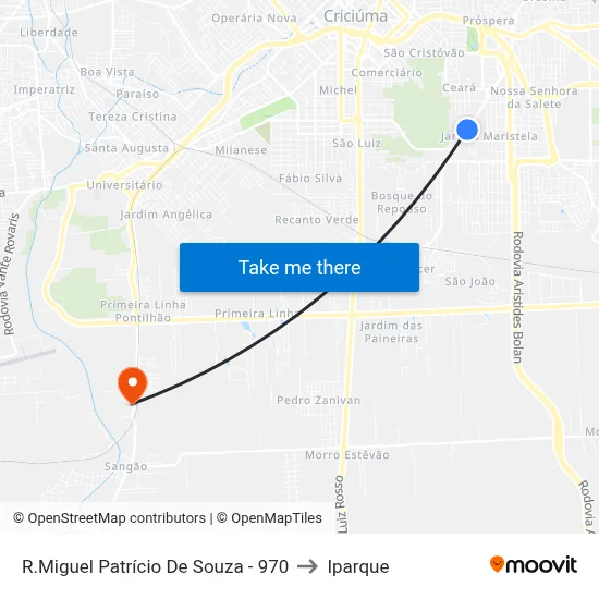 R.Miguel Patrício De Souza - 970 to Iparque map