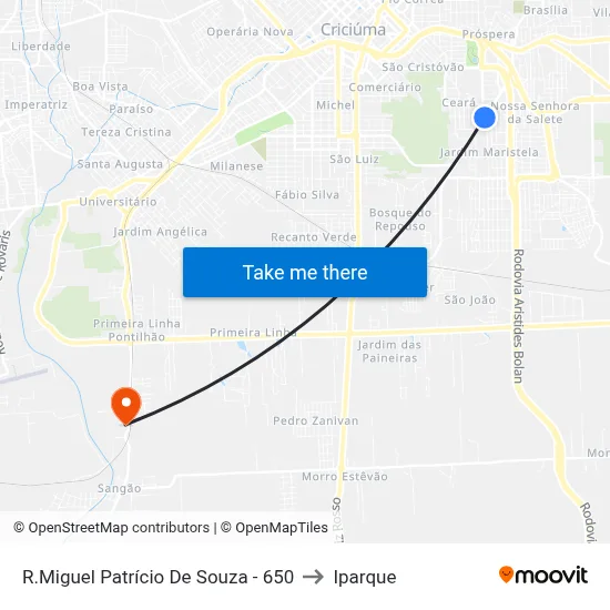 R.Miguel Patrício De Souza - 650 to Iparque map