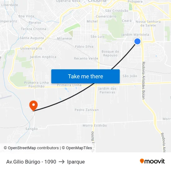 Av.Gílio Búrigo - 1090 to Iparque map