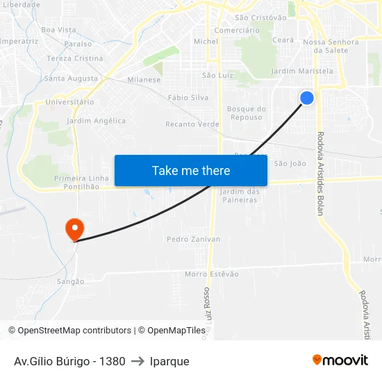 Av.Gílio Búrigo - 1380 to Iparque map