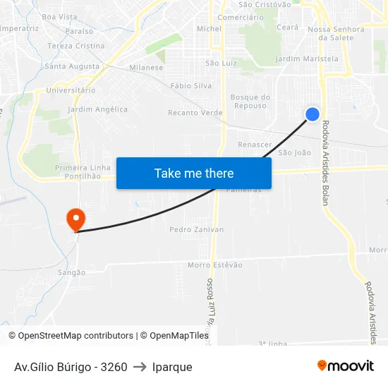 Av.Gílio Búrigo - 3260 to Iparque map