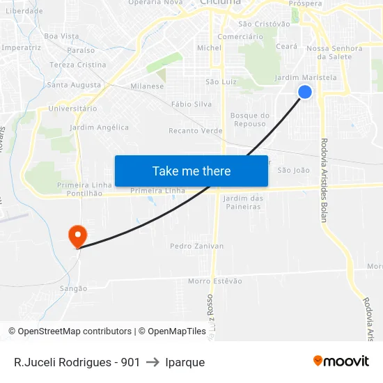 R.Juceli Rodrigues - 901 to Iparque map