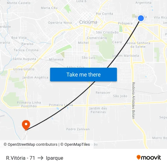 R.Vitória - 71 to Iparque map