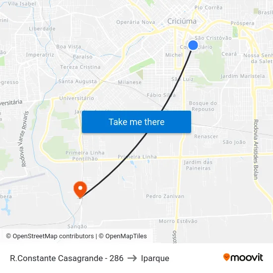 R.Constante Casagrande - 286 to Iparque map
