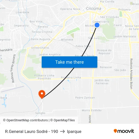 R.General Lauro Sodré - 190 to Iparque map