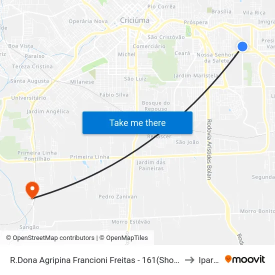 R.Dona Agripina Francioni Freitas - 161(Shopping Nações) to Iparque map