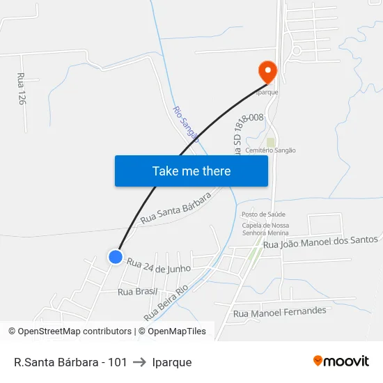 R.Santa Bárbara - 101 to Iparque map