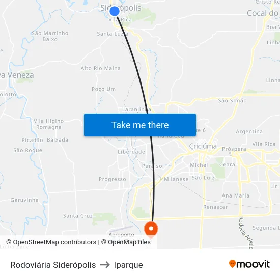 Rodoviária Siderópolis to Iparque map