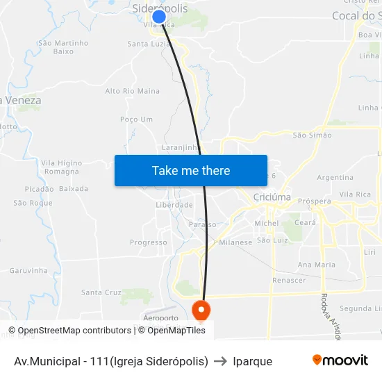 Av.Municipal - 111(Igreja Siderópolis) to Iparque map