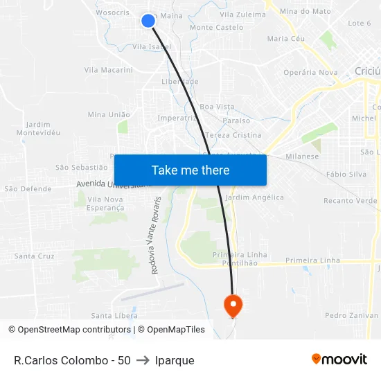 R.Carlos Colombo - 50 to Iparque map
