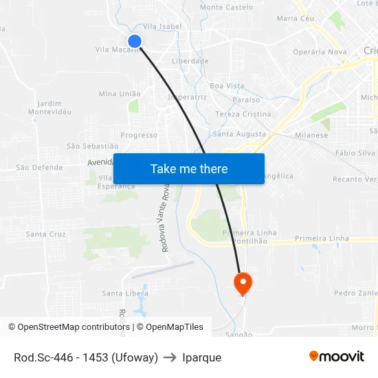 Rod.Sc-446 - 1453 (Ufoway) to Iparque map