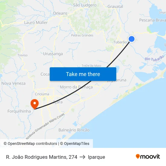 R. João Rodrigues Martins, 274 to Iparque map