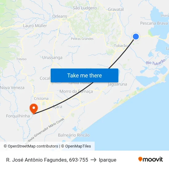 R. José Antônio Fagundes, 693-755 to Iparque map