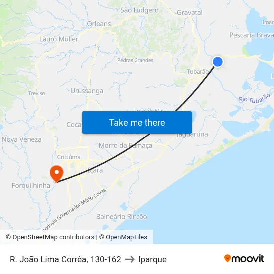 R. João Lima Corrêa, 130-162 to Iparque map