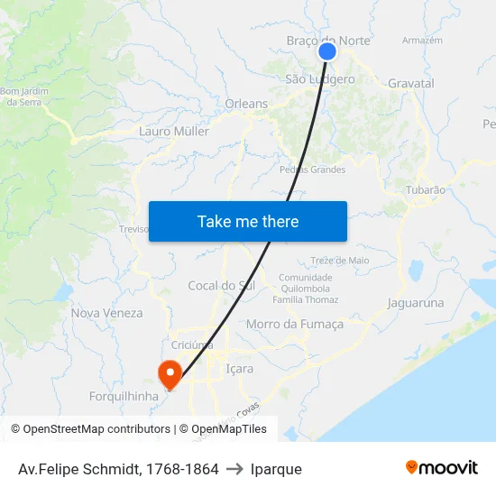 Av.Felipe Schmidt, 1768-1864 to Iparque map
