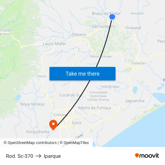 Rod. Sc-370 to Iparque map