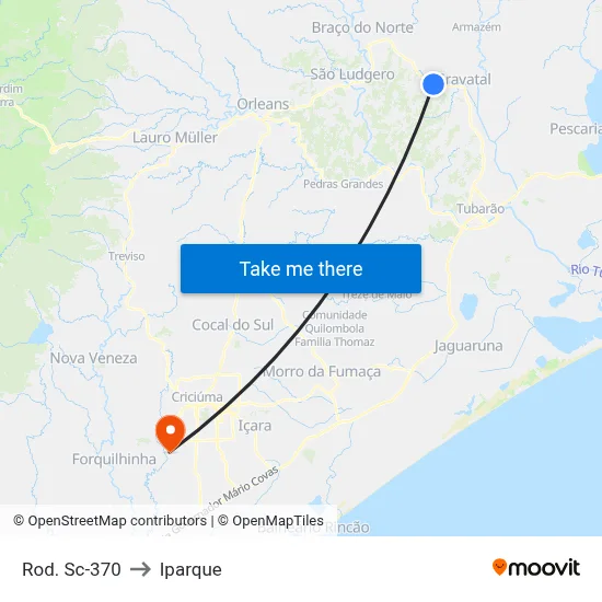 Rod. Sc-370 to Iparque map