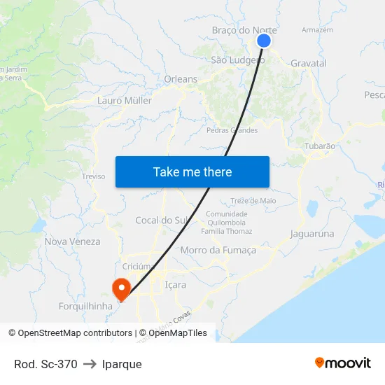 Rod. Sc-370 to Iparque map