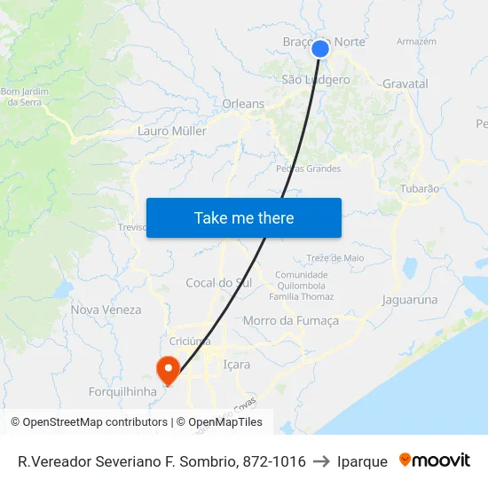 R.Vereador Severiano F. Sombrio, 872-1016 to Iparque map