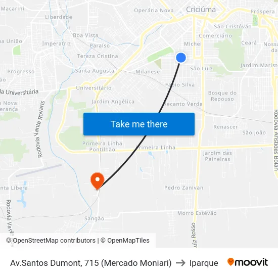 Av.Santos Dumont, 715 (Mercado Moniari) to Iparque map