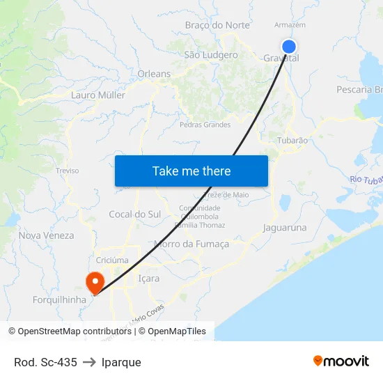 Rod. Sc-435 to Iparque map