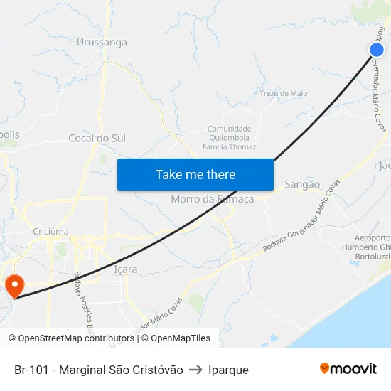Br-101 - Marginal São Cristóvão to Iparque map