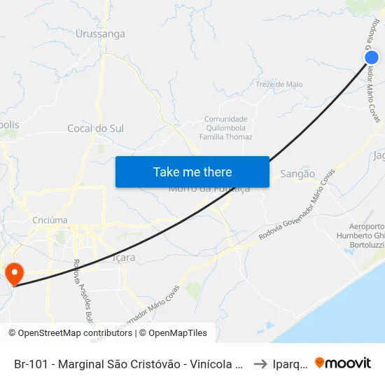 Br-101 - Marginal São Cristóvão - Vinícola Grassi to Iparque map