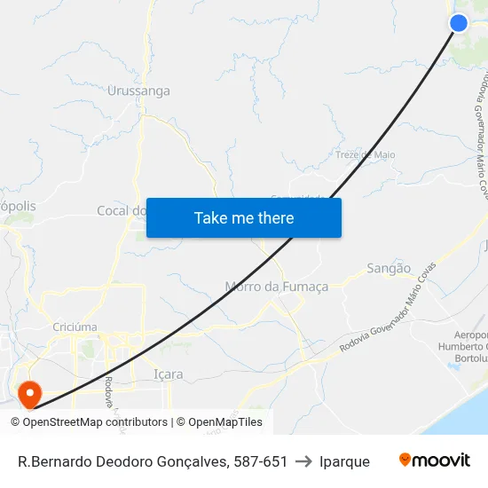 R.Bernardo Deodoro Gonçalves, 587-651 to Iparque map