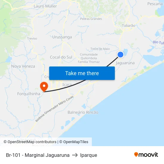 Br-101 - Marginal Jaguaruna to Iparque map