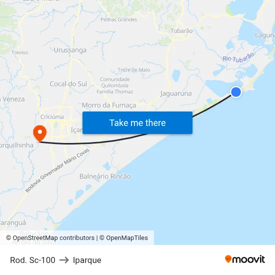 Rod. Sc-100 to Iparque map