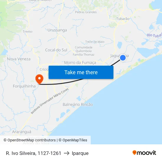R. Ivo Silveira, 1127-1261 to Iparque map