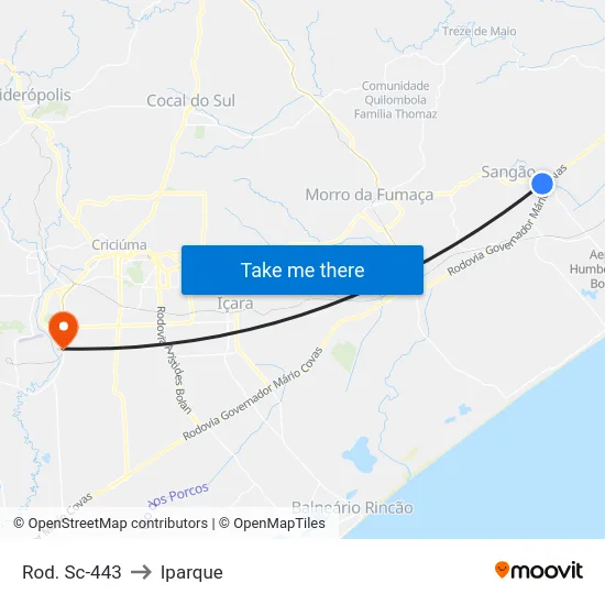 Rod. Sc-443 to Iparque map
