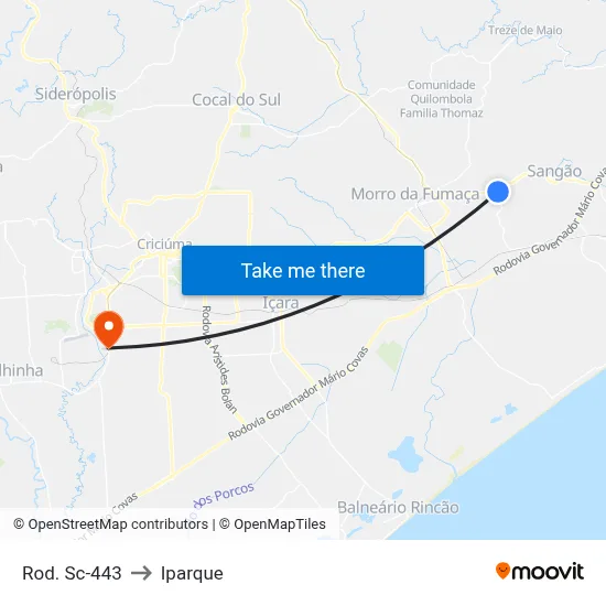 Rod. Sc-443 to Iparque map