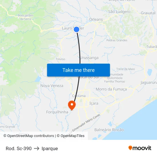 Rod. Sc-390 to Iparque map