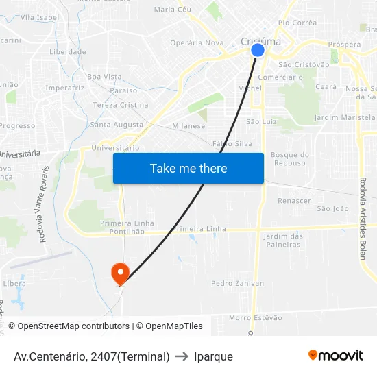 Av.Centenário, 2407(Terminal) to Iparque map