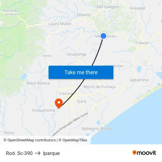 Rod. Sc-390 to Iparque map