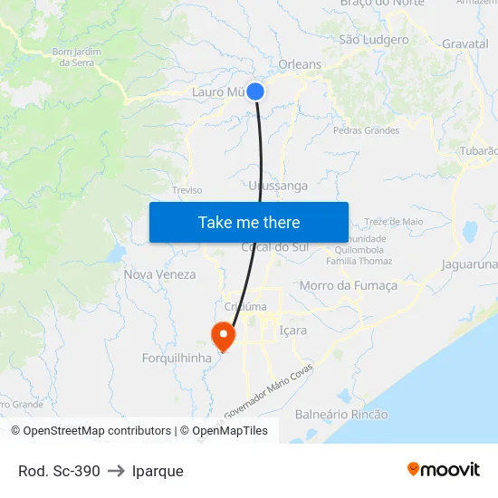 Rod. Sc-390 to Iparque map