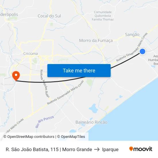 R. São João Batista, 115  | Morro Grande to Iparque map