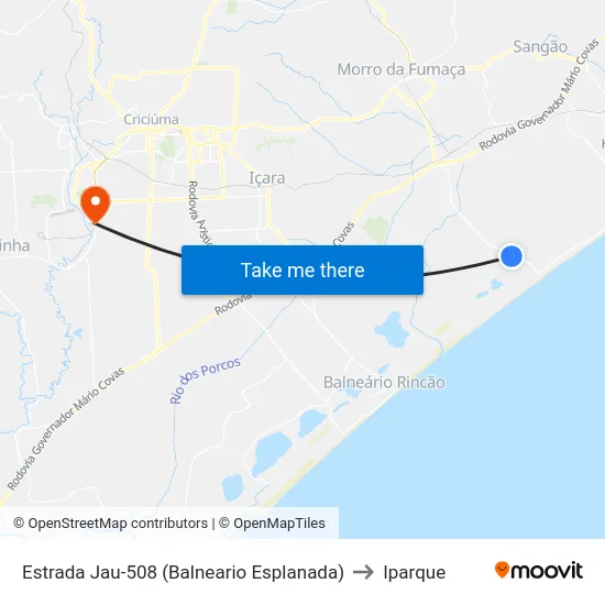 Estrada Jau-508 (Balneario Esplanada) to Iparque map