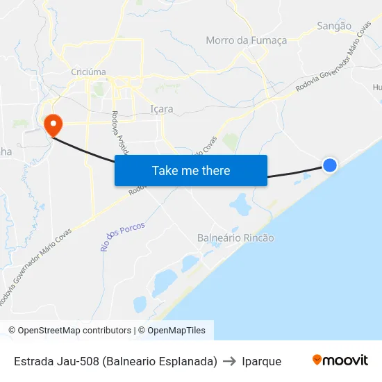 Estrada Jau-508 (Balneario Esplanada) to Iparque map
