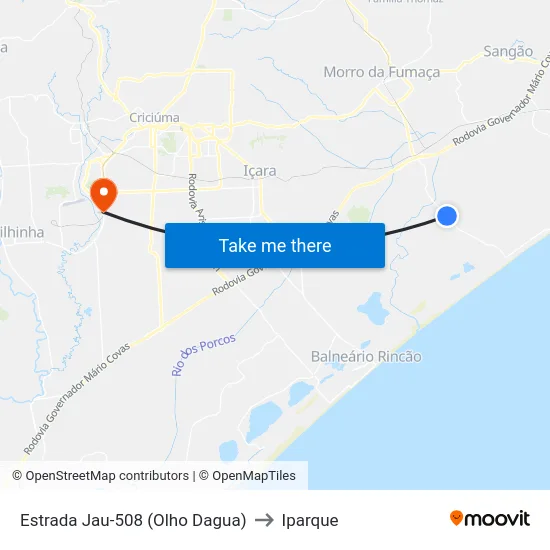 Estrada Jau-508 (Olho Dagua) to Iparque map